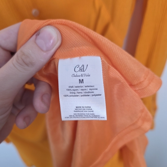Chelsea & Violet Orange Y2K Babydoll Festival Bell Sleeves Button Up Tunic Sz M - Picture 7 of 10